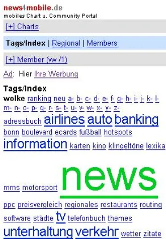 Bild: news4mobile jetzt mit Tag-Wolke für mobile Links