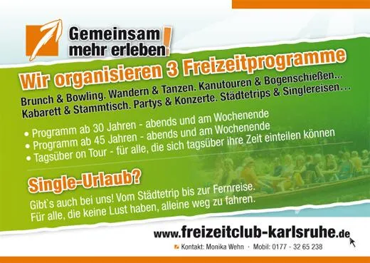 Neuer Reise-Service für Karlsruher Singles - Kooperation vom Freizeitclub Karlsruhe mit Singlereisen.de Bild: Neuer Reise-Service für Karlsruher Singles - Kooperation vom Freizeitclub Karlsruhe mit Singlereisen.de
