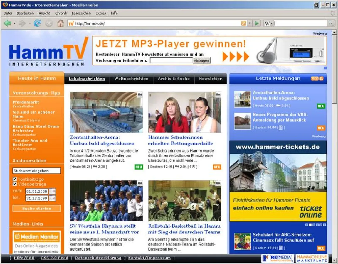 Übersichtlich und invormativ: Das Layout von HammTV.de