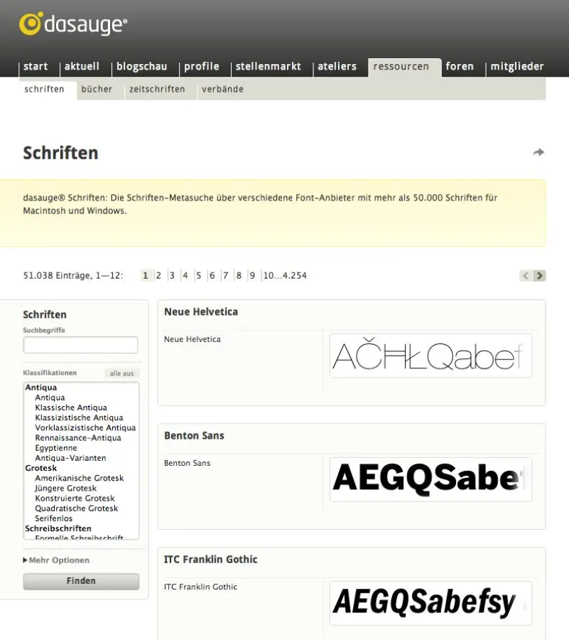 dasauge Schriften (Bildschirmfoto)