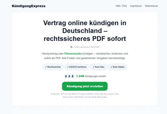Bild: KündigungExpress jetzt kostenlos: Kündigungsschreiben als PDF ohne Bezahlschranke