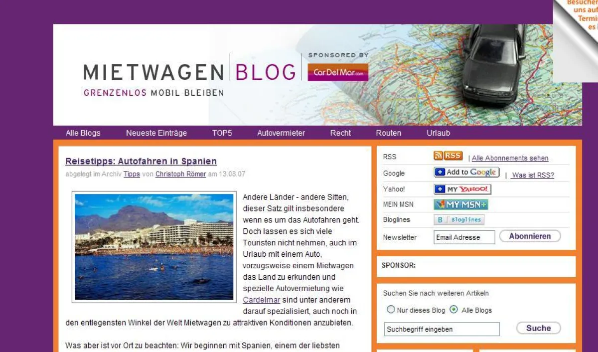 Screenshot Mietwagen-Blog.com