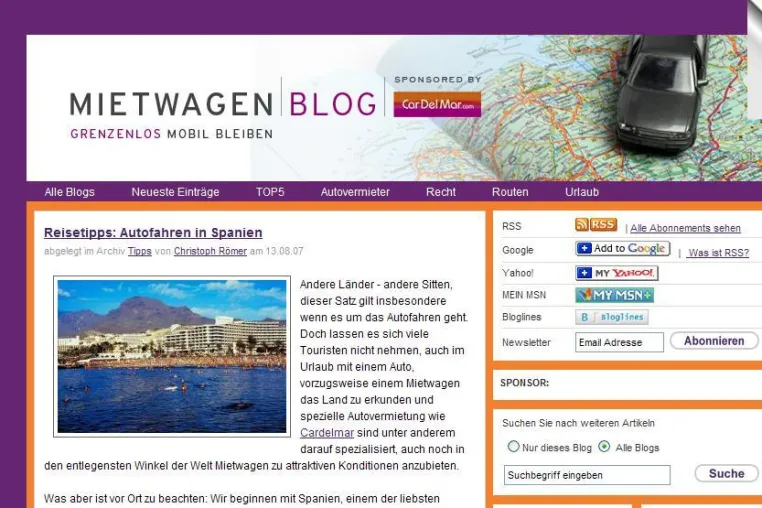 Bild: Creative Weblogging: CarDelMar sponsort Mietwagen-Blog