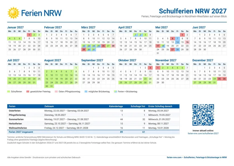 Ferien-NRW.com: Schulferien, Feiertage und Brückentage in NRW bis 2030 auf einen Blick Bild: Ferien-NRW.com: Schulferien, Feiertage und Brückentage in NRW bis 2030 auf einen Blick