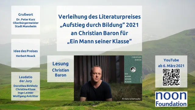 Bild: Verleihung des Literaturpreises „Aufstieg durch Bildung“ 2021 an Christian Baron (auf YouTube)