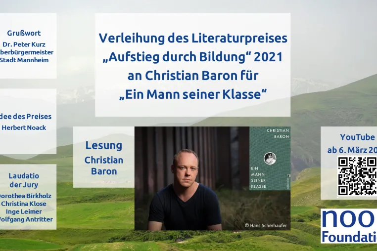 Verleihung des Literaturpreises „Aufstieg durch Bildung“ 2021 an Christian Baron (auf YouTube) Bild: Verleihung des Literaturpreises „Aufstieg durch Bildung“ 2021 an Christian Baron (auf YouTube)