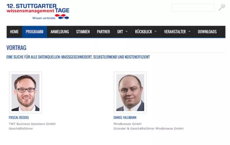 Bild: TWT Business Solutions mit Vortrag auf den 12. Stuttgarter Wissensmanagement-Tagen