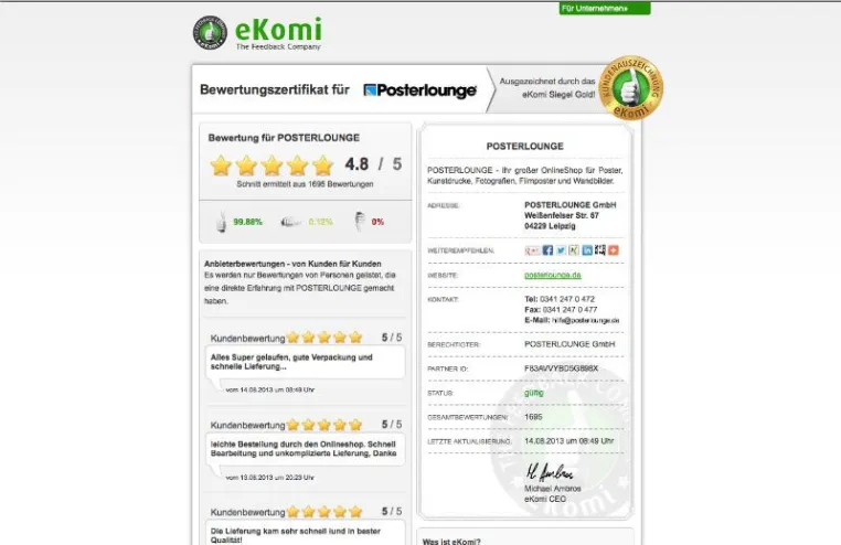 Neue Transparenz in der Kundenzufriedenheit bei Posterlounge.de Bild: Neue Transparenz in der Kundenzufriedenheit bei Posterlounge.de