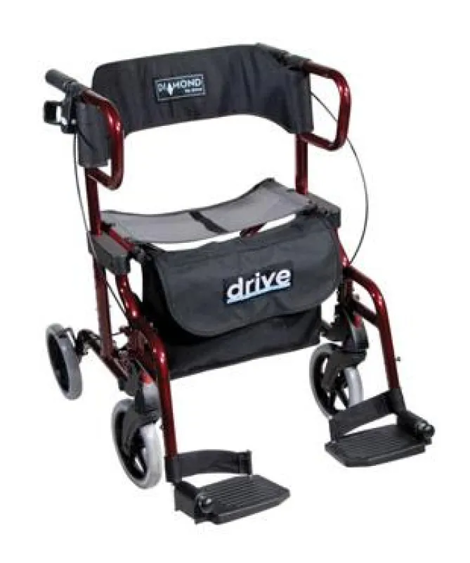 Der Rollator Diamond Deluxe bietet sich aufgrund zusätzlicher Fußstützen auch als Reiserollator an