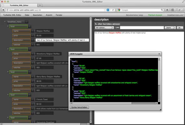 Bild: Visueller XML Editor: XML bearbeiten direkt im Browser.