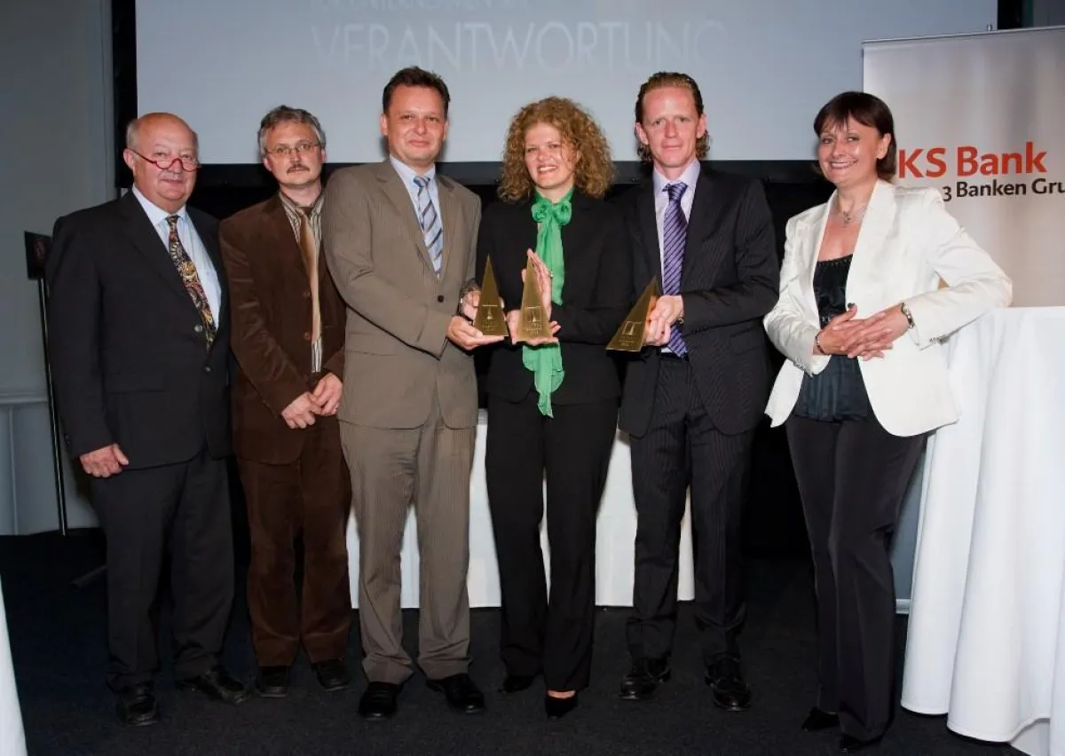 JohannesWintersberger, SOS Kinderdorf; Mag. Franz Waldl, Caritas; Bernhard Gutternigg, Paltental Minerals, Jasmin Leiner, Knapp Systems; Alfred Messner, Messner Wurst ; Dr. Herta Stockbauer, BKS Bank