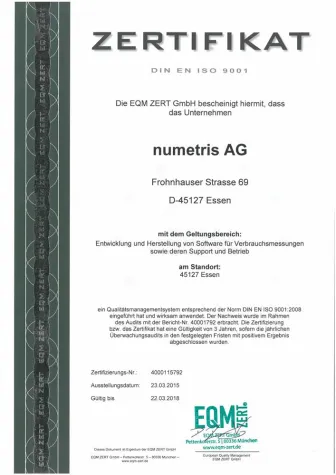 Bild: Geprüfte Qualität – numetris erfolgreich nach DIN EN ISO 9001 zertifiziert