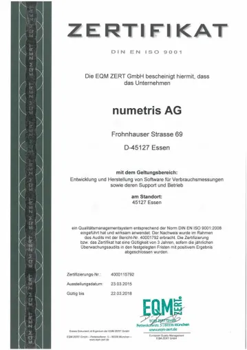 Geprüfte Qualität – numetris erfolgreich nach DIN EN ISO 9001 zertifiziert Bild: Geprüfte Qualität – numetris erfolgreich nach DIN EN ISO 9001 zertifiziert