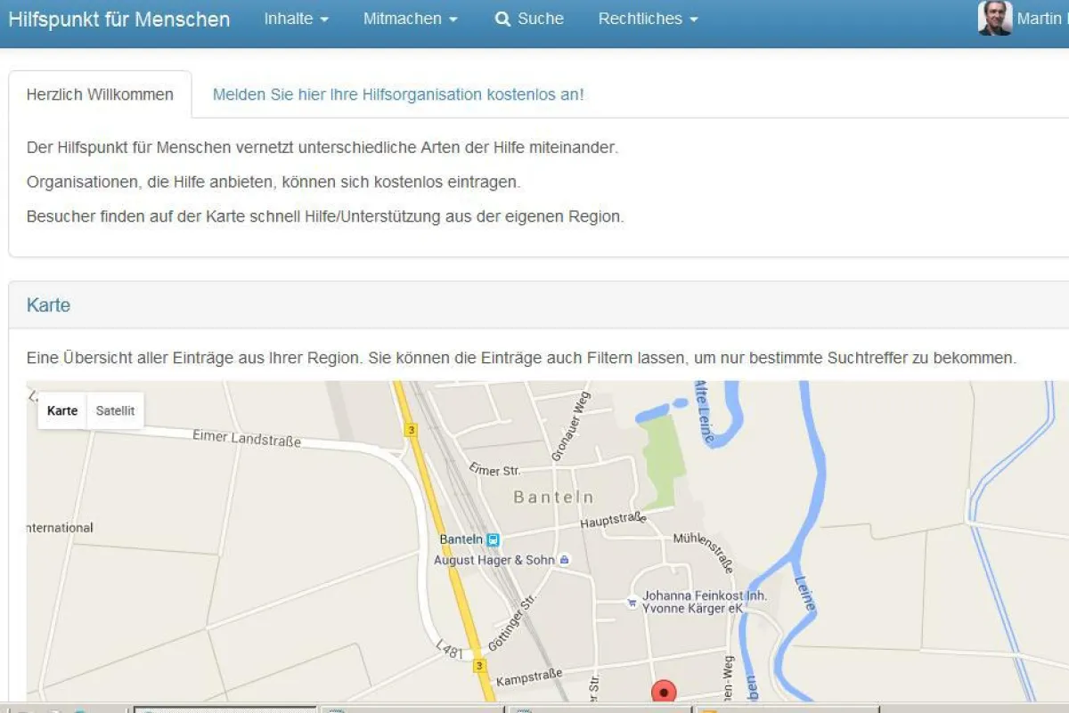 Die erste Version. Übersichtskarte. Leider noch ziemlich leer!