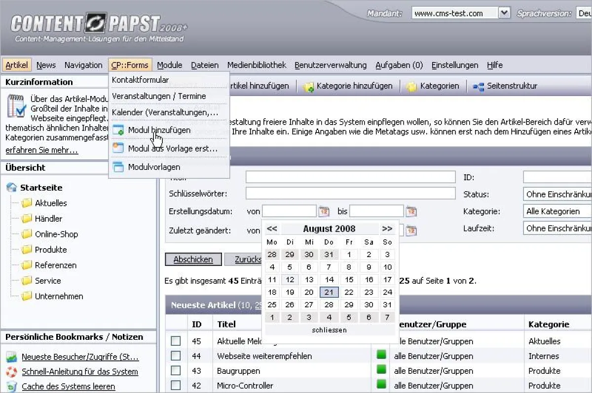 Webseiten erstellen mit Contentpapst
