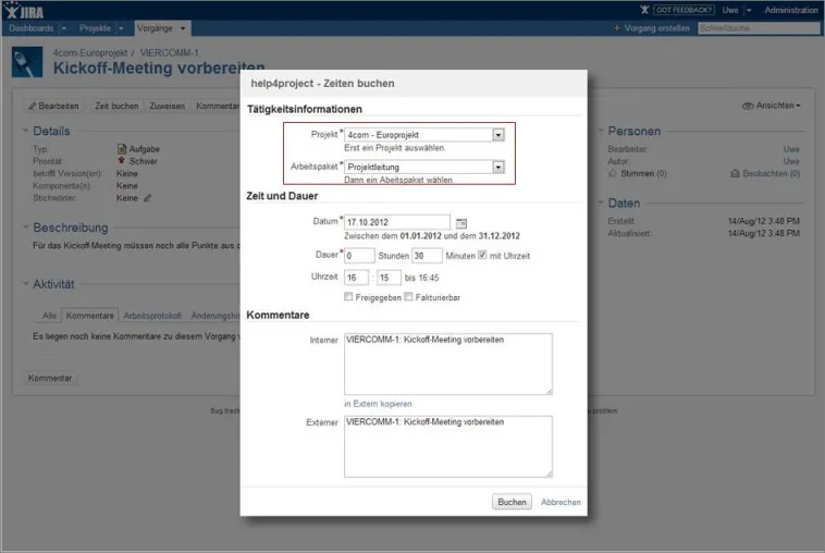 Bild: help4project jetzt mit JIRA® Plug-in Schnelle Projektzeiterfassung vereinfacht Projektcontrolling