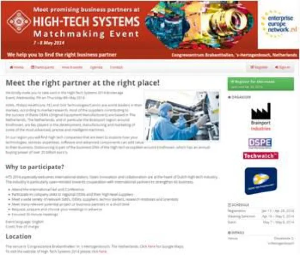 Bild: High-Tech Systems Matchmaking Event 2014, 07.05. bis 08.05.2014, 's-Hertogenbosch, Niederlande