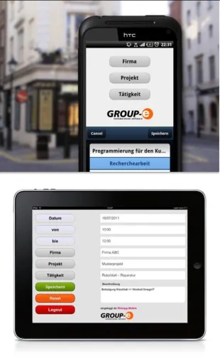 Bild: Mobile Zeiterfassung auf der CeBIT 2012 - Smartphone & iPad App für GROUP-E Collaboration Software