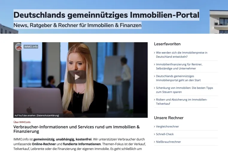 Bild: IMMO.info: Gemeinnütziges Immobilienportal geht an den Start