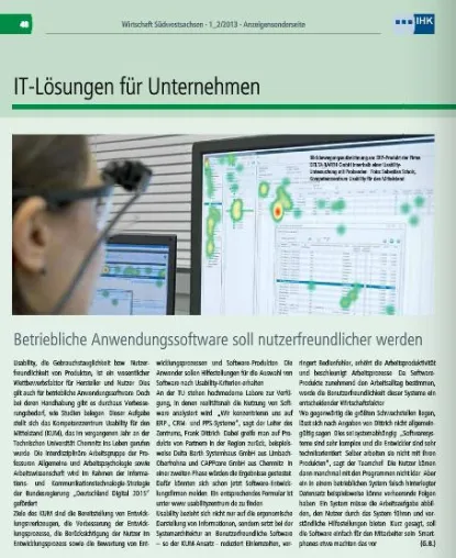 Wirtschaft Südwestsachsen berichtet über Usability-Untersuchung Bild: Wirtschaft Südwestsachsen berichtet über Usability-Untersuchung
