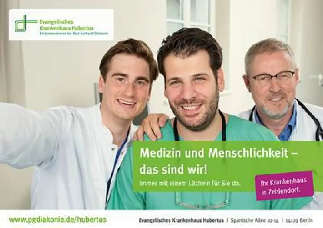 Die Imagekampagne des Ev. Krankenhauses Hubertus auf Plakat und Tasche