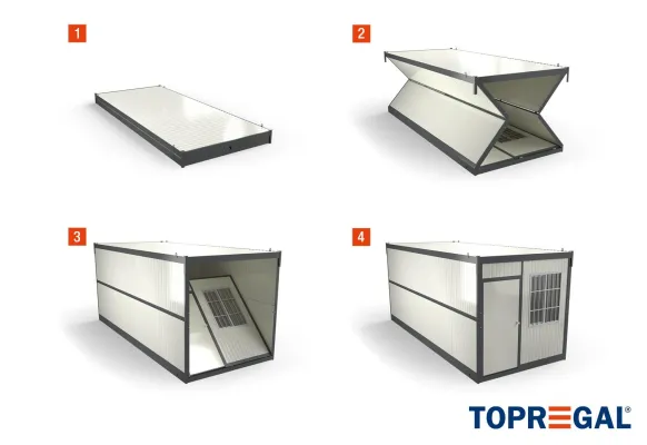 Produktneuheit von TOPREGAL: mobiler Bürocontainer zum Aufklappen Bild: Produktneuheit von TOPREGAL: mobiler Bürocontainer zum Aufklappen