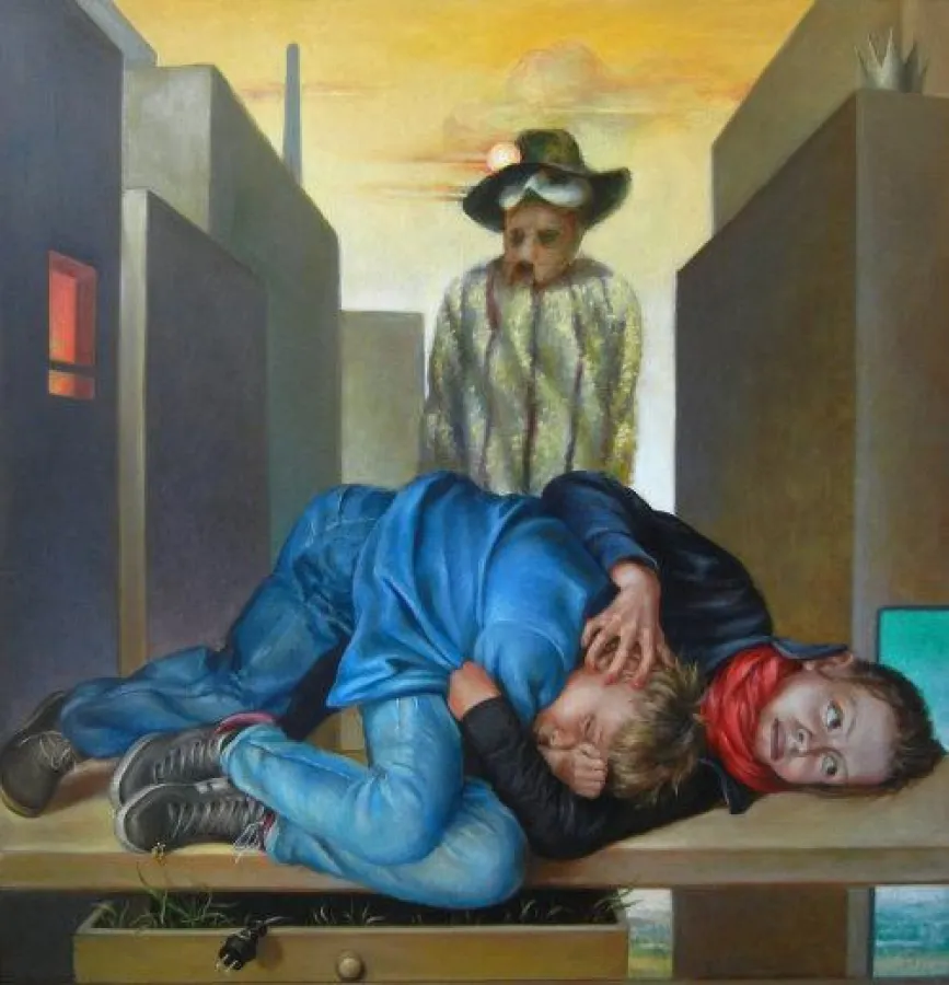 Claudia Hauptmann, Kinderstube, 2016, Öl auf Leinwand, 120 x 120 cm