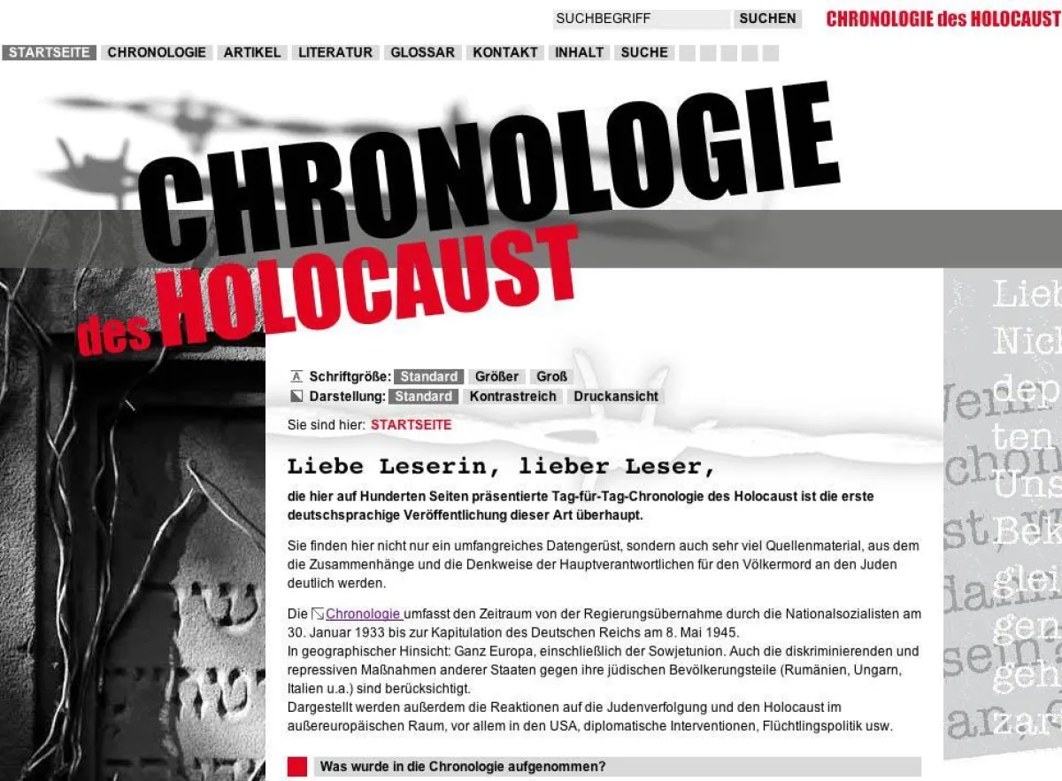 Screenshot Chronologie des Holocaust