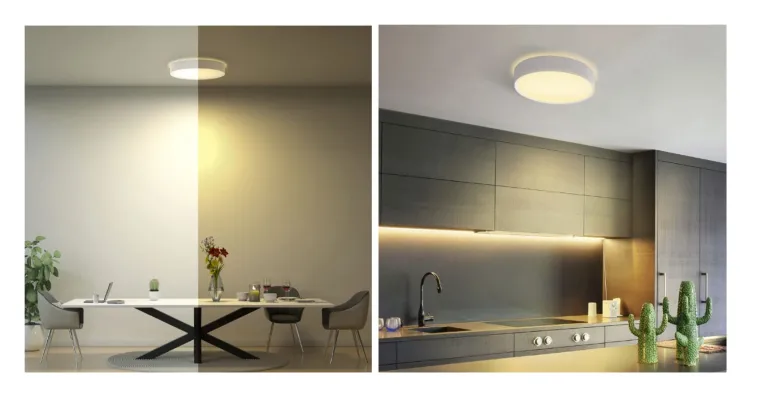 Die neue, runde Innr-Deckenlampe vereint stimmungsvolle Beleuchtung und Licht für den Arbeitseinsatz Bild: Die neue, runde Innr-Deckenlampe vereint stimmungsvolle Beleuchtung und Licht für den Arbeitseinsatz