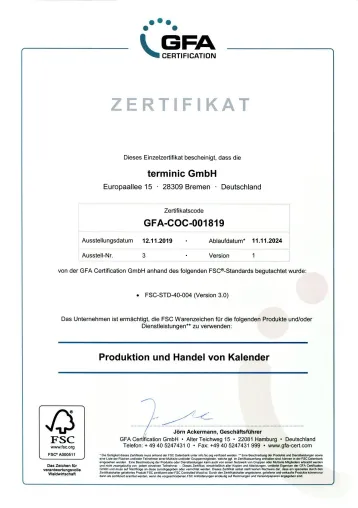 Meisterhaft: terminic GmbH - 2019 ein weiteres Mal erfolgreich FSC® zertifiziert Bild: Meisterhaft: terminic GmbH - 2019 ein weiteres Mal erfolgreich FSC® zertifiziert