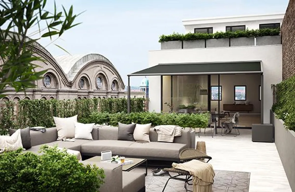 Die neue pergola compact von markilux ist eine zweibeinige, filigrane Markise für schmale Terrassen.