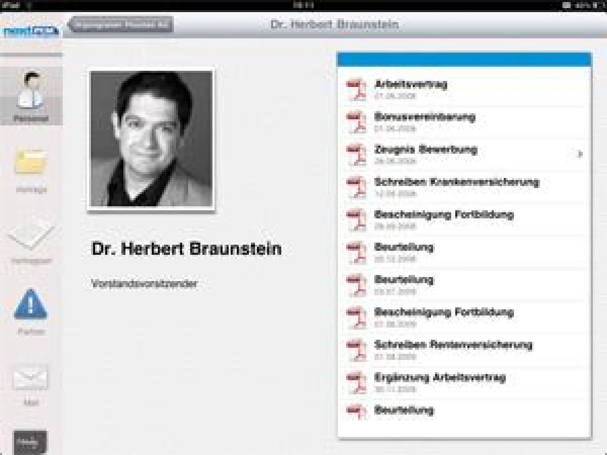 iPad-Screenshot der digitalen Personalakte von nextevolution