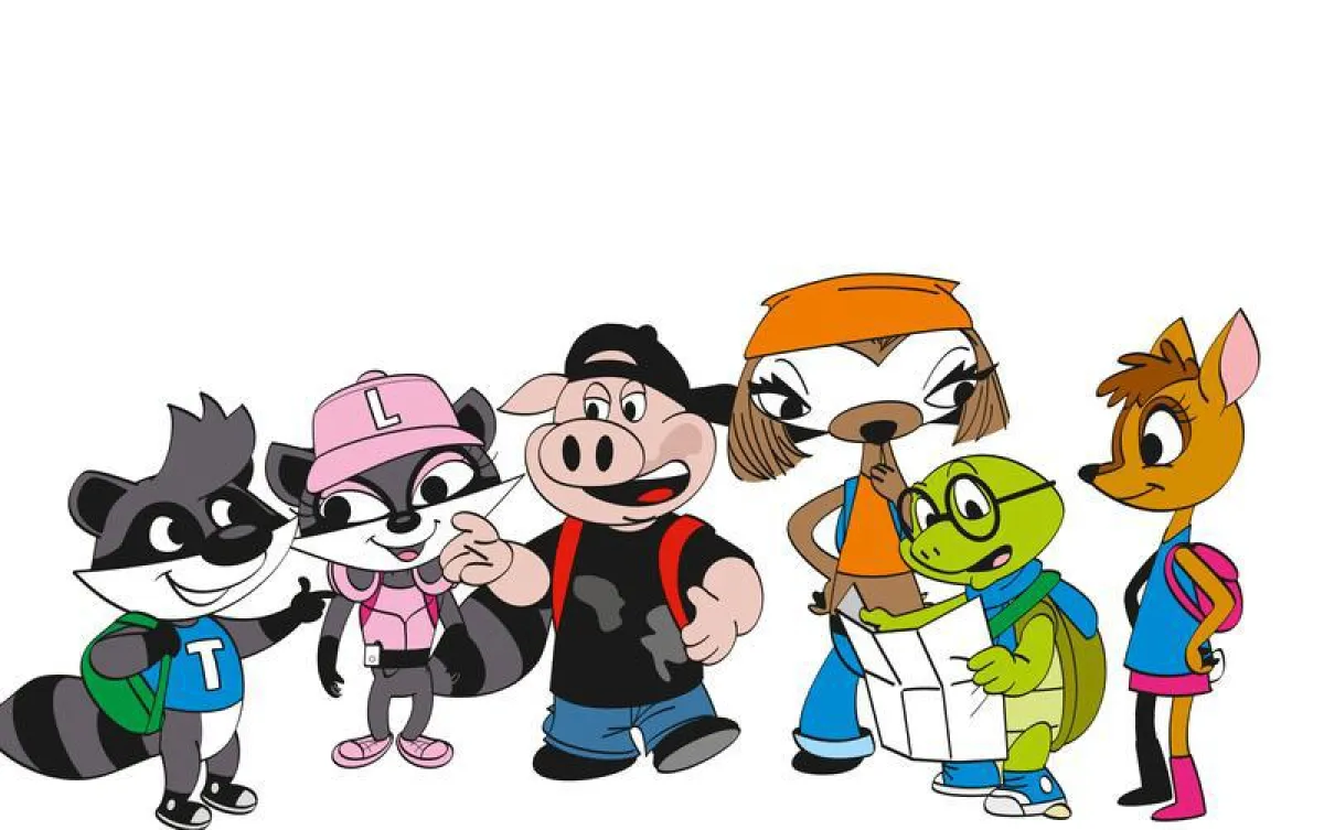 Die Gesundheitsexperten Lola und Tom Rakunbesuchen mit ihren Freunden Grundschulen überall in Deutschland. (Stiftung Kindergesundheit)