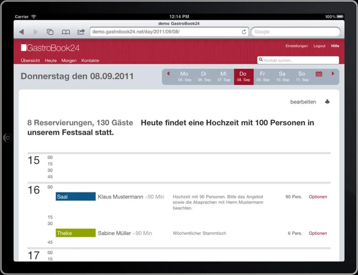 Ansicht von GastroBook24 auf einem iPad