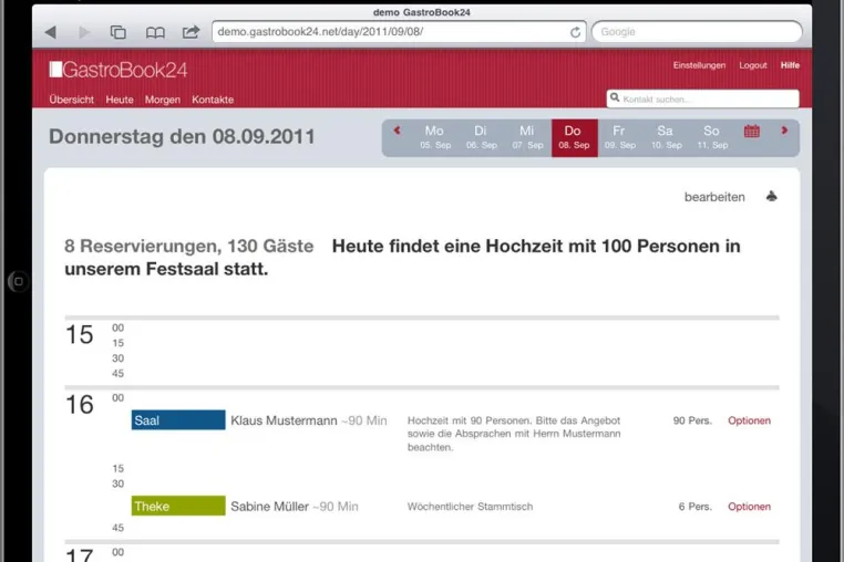 Bild: Das iPad ersetzt das klassische Reservierungsbuch