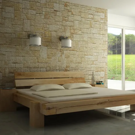 Bild: Balkenbett aus massiven Eiche Holzbalken von WOODLUX