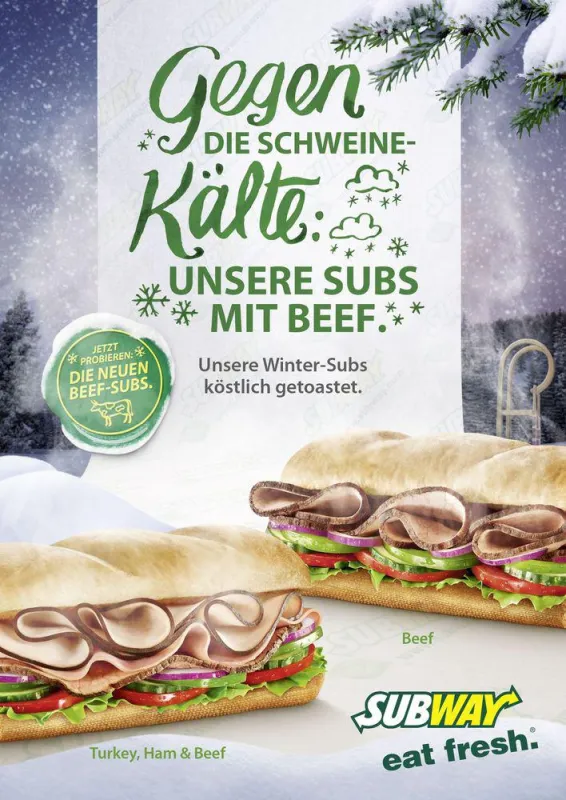 Herzhaft leichte Aktions-Subs für die kalte Jahreszeit: Turkey, Ham und Beef Sub und Beef Sub