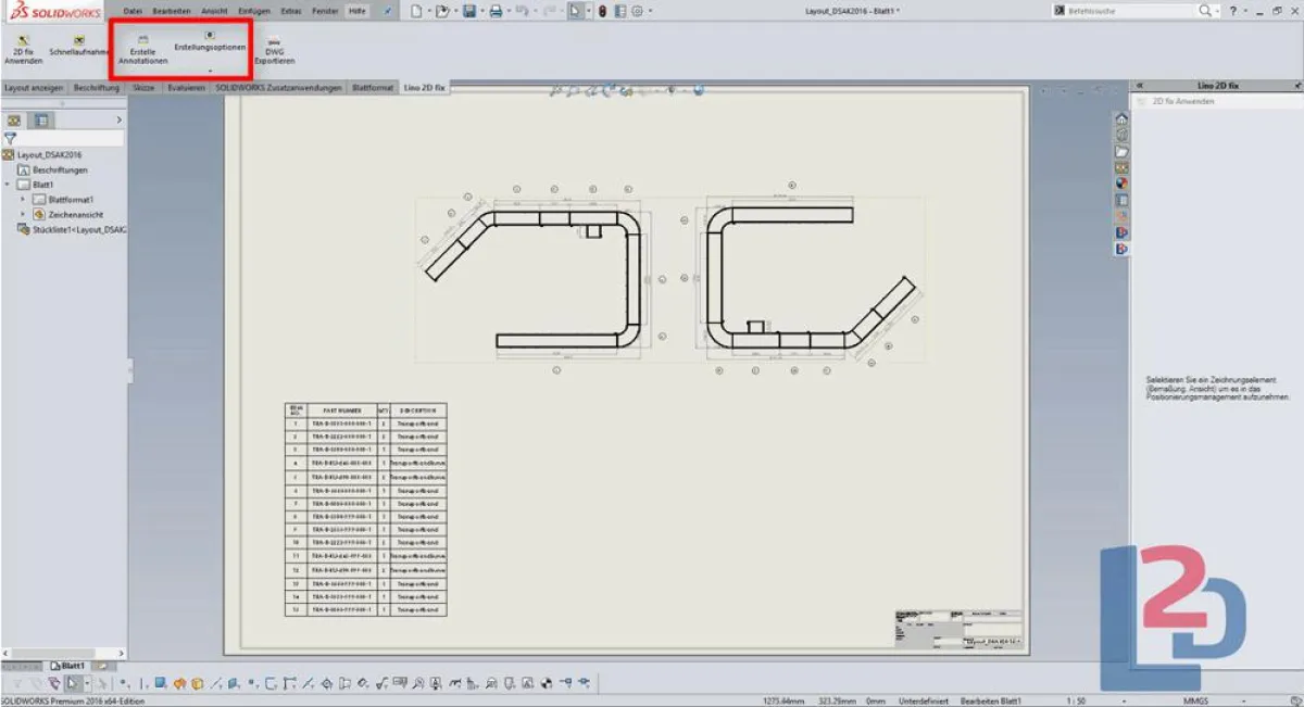 Lino® 2D fix automatisiert die Neupositionierung und Erzeugung von Zeichnungselementen in Layouts.