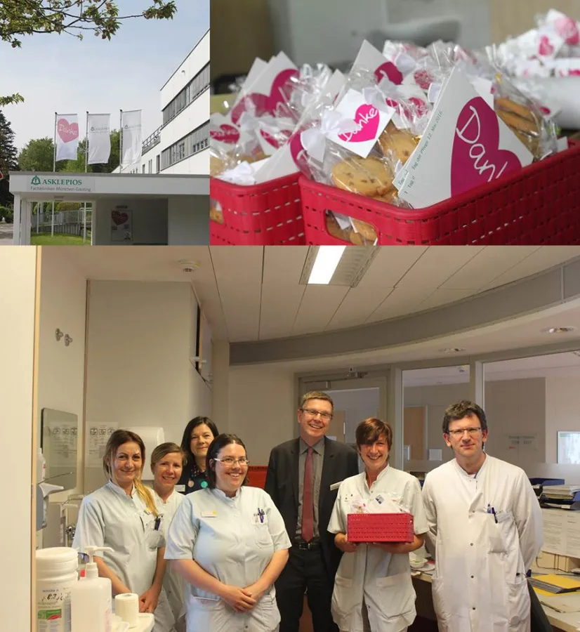 Ein kleines Dankeschön von der Geschäftsführung an die Pflegekräfte der Lungenklinik Gauting