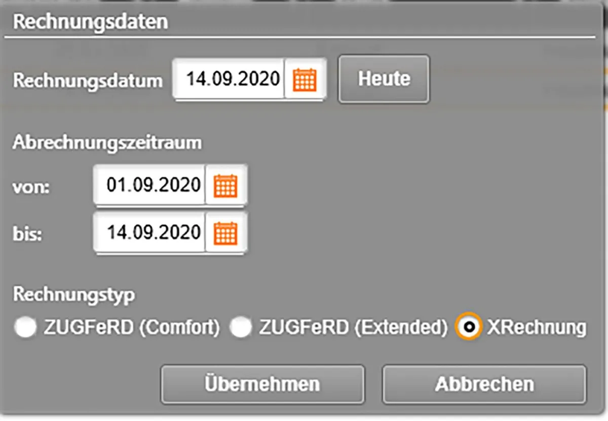 Auswahl der Rechnung als XRechnung