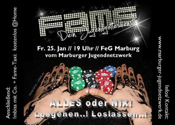 Bild: Startklar 2013: Fame, dein Jugendgottesdienst // 25. Jan., 19:00 in der FeG Marburg// Marburger Jugendnetzwerk