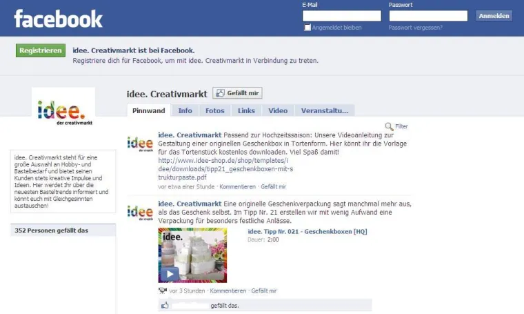 Bild: idee. Creativmarkt auf facebook: Ideen rund um die Uhr
