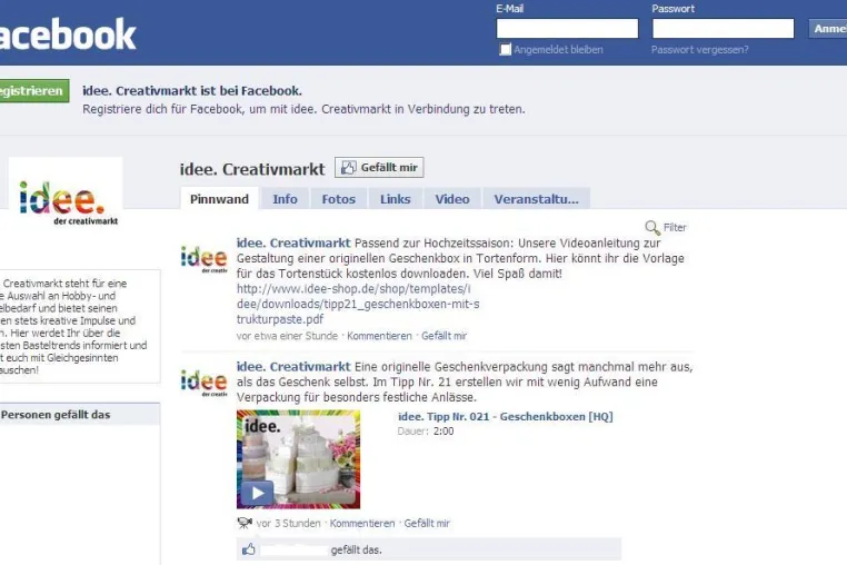 Bild: idee. Creativmarkt auf facebook: Ideen rund um die Uhr