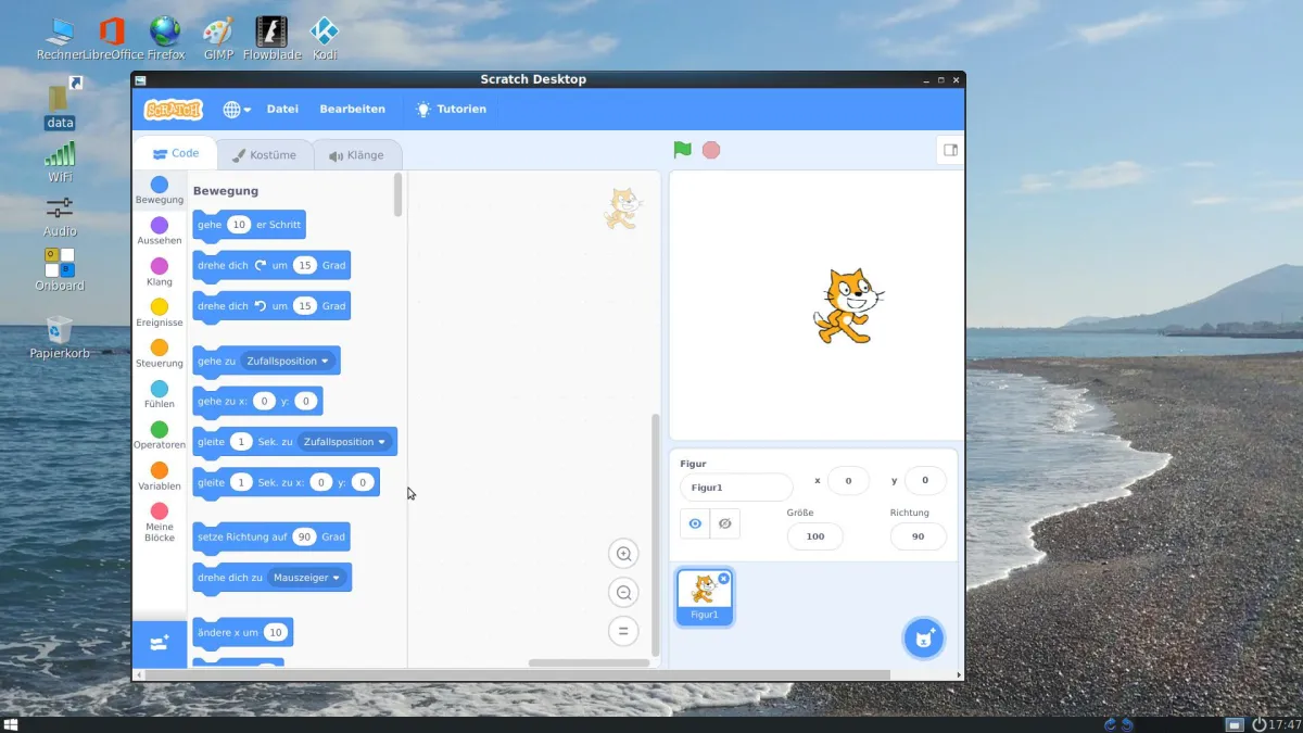 Desktop von AVMultimedia mit Scratch3-Sitzung