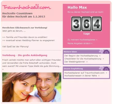 Bild: Traumhochzeit.com führt Hochzeits-Countdown für angehende Brautpaare ein – die perfekt organisierte Hochzeit