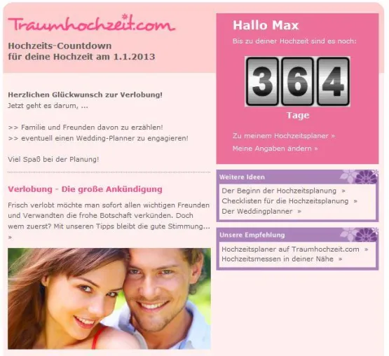 Traumhochzeit.com führt Hochzeits-Countdown für angehende Brautpaare ein – die perfekt organisierte Hochzeit Bild: Traumhochzeit.com führt Hochzeits-Countdown für angehende Brautpaare ein – die perfekt organisierte Hochzeit