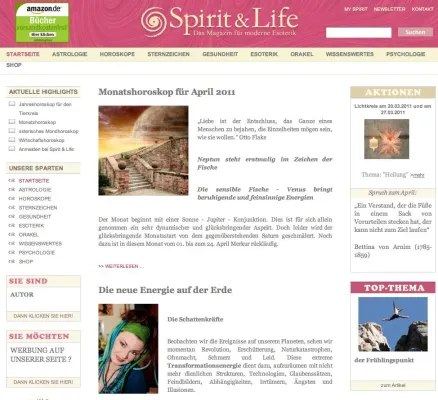 Spirit & Life: Tarot, Horoskop, Astro -Logisches – die ganze Welt der Esoterik komplett auf einer Website Bild: Spirit & Life: Tarot, Horoskop, Astro -Logisches – die ganze Welt der Esoterik komplett auf einer Website