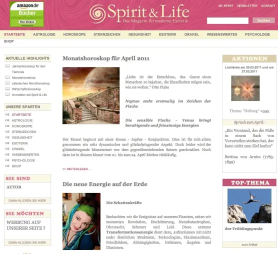 Bild: Spirit & Life: Tarot, Horoskop, Astro -Logisches – die ganze Welt der Esoterik komplett auf einer Website