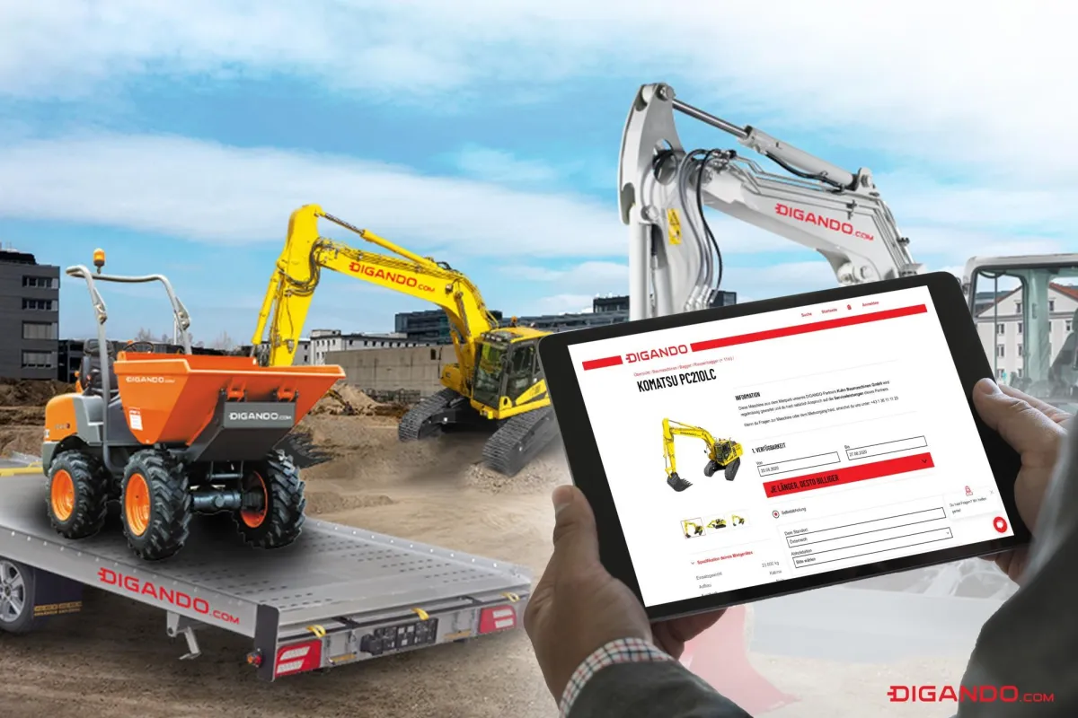 6000 Baumaschinen stehen österreichweit auf der Online-Plattform Digando.com zur Miete bereit.