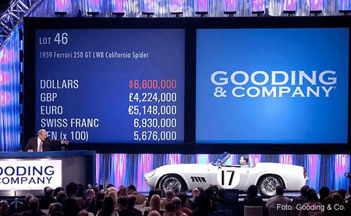 Mit einem Hammerpreis von 7,3 Millionen Dollar war dieser Ferrari California Spyder von 1959 der teuerste Oldtimer 2010.